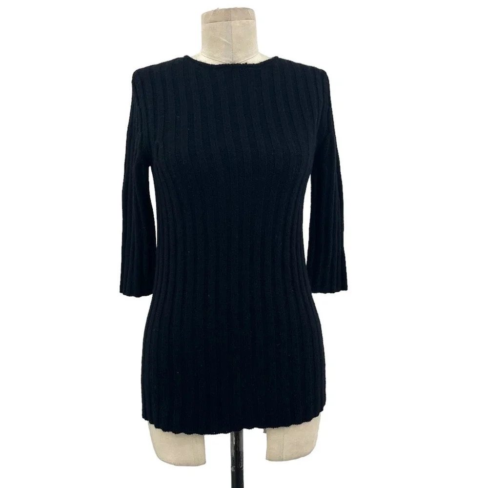 Chloe Black Exposed‎ Zip Half Sleeve Cashmere Sweater Size XS